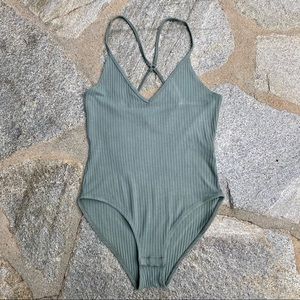 Topshop Green ribbed bodysuit